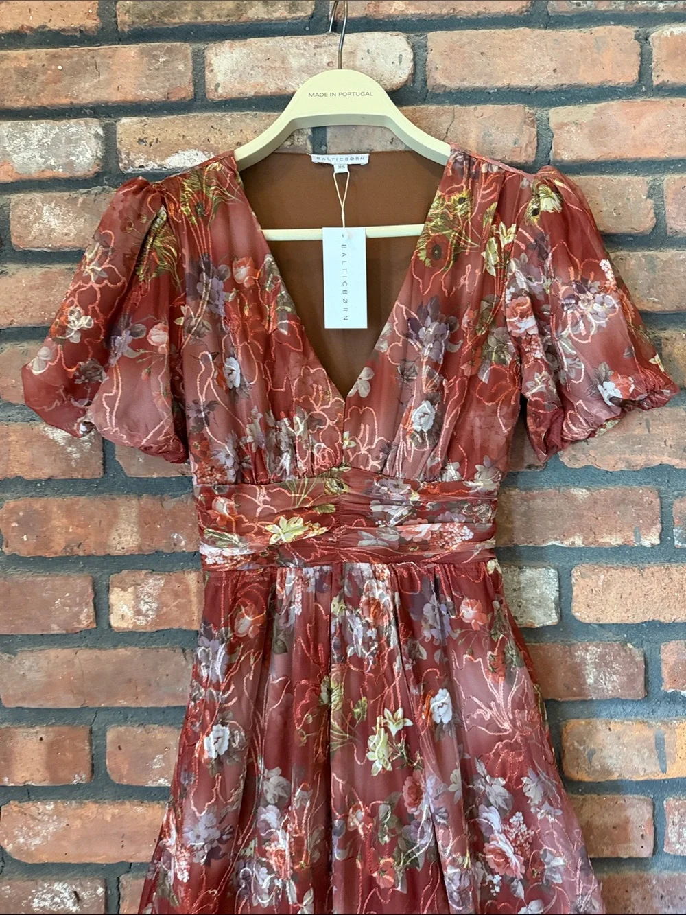 Baltic Born Rust Floral Maxi Dress with Puff Sleeves - Picture 3 of 4